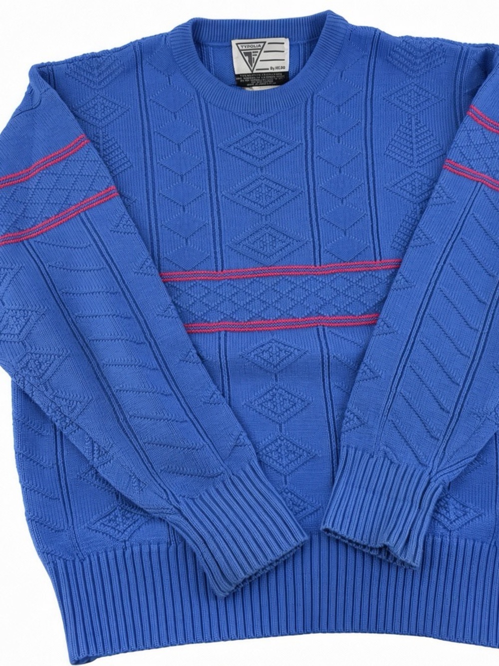 Vintage Tyrolia by Head Blue Pink Cable Knit Ski Sweater Wool Blend